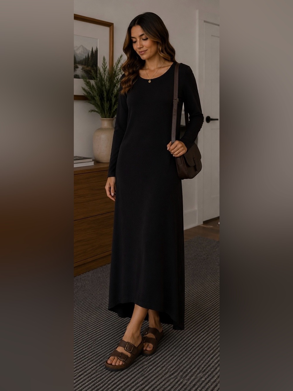 Ann Taylor Black Long Sleeve Maxi Dress